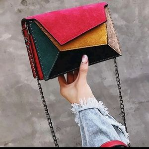 New multicolored colorblock flap chain bag